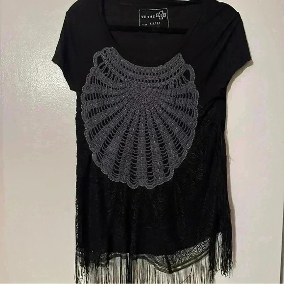 NWOT Free people We the free black fringe crochet top - Picture 4 of 9